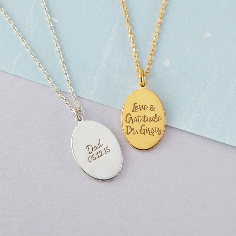 Personalized Sterling Silver Fingerprint Oval Pendant Personalized sterling silver oval pendant for a fingerprint and handwritten engraving