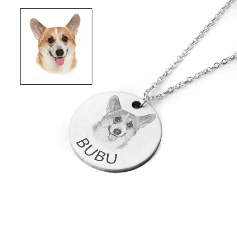 Round pendant necklace personalised with an engraved pet photo
