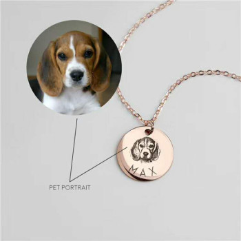 Pet Dog Cat Photo Engraved Round Pendant Necklace Pet Dog Cat Photo Engraved Round Pendant Necklace
