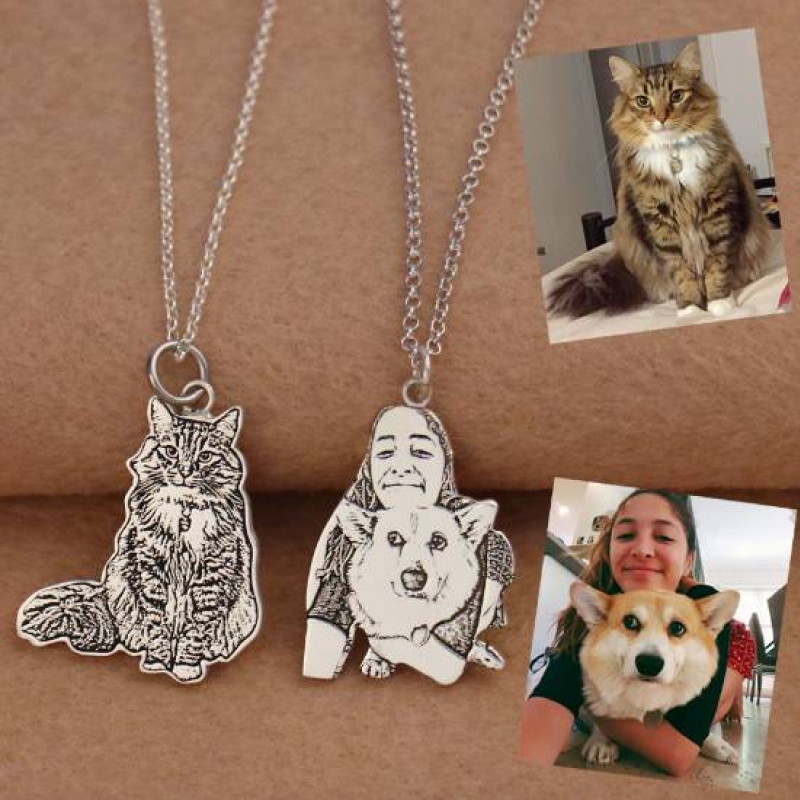 Custom Pet Photo Engraved Necklace Custom pet photo engraved necklace in sterling silver