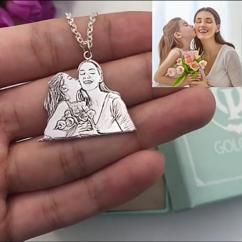 Custom Photo Engraved Necklace Sterling Silver