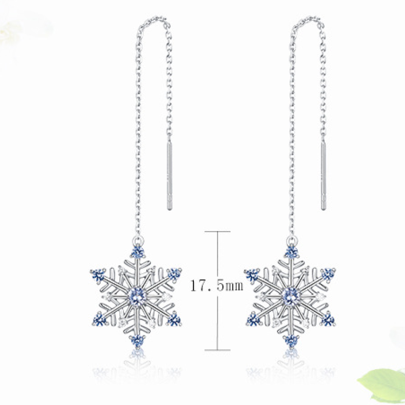 Sterling Silver Snowflake Drop Earrings Long sterling silver snowflake drop earrings