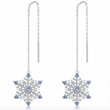 Sterling Silver Drop Earrings Snow Flake Long Earrings