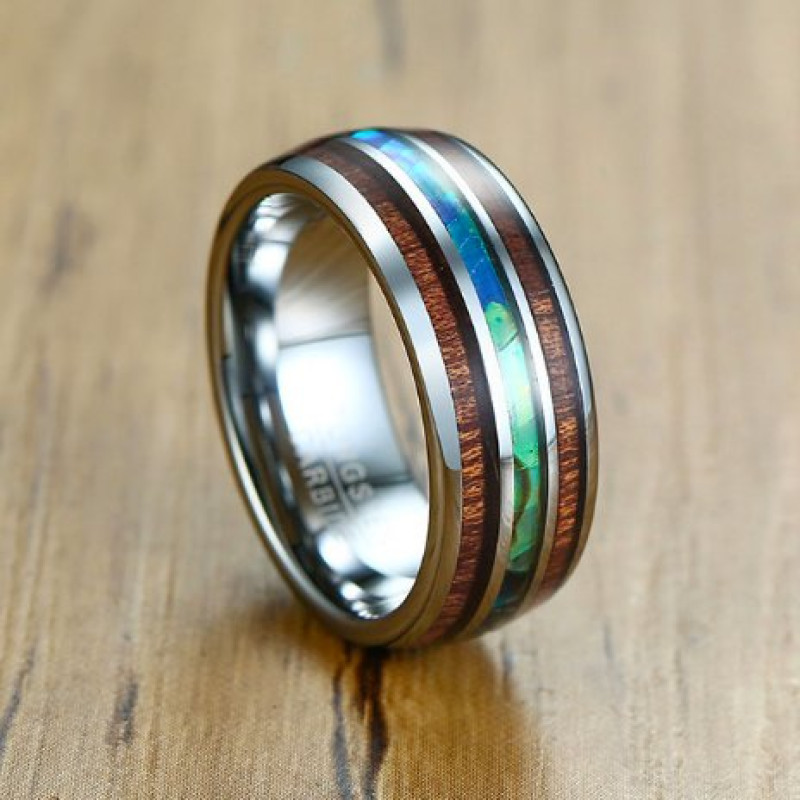 Tungsten Koa Wood Barrel Style Eternity Ring Tungsten Koa wood barrel style eternity ring with pearl inlay