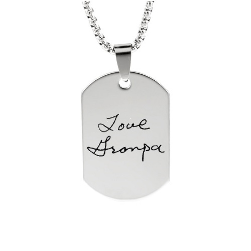 Fingerprint Dog Tag with Signature Engraving Inked Fingerprint Dog Tag Necklace with signature engraving