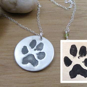 Actual Pet Paw Print Pendant Necklace 925 Sterling Silver