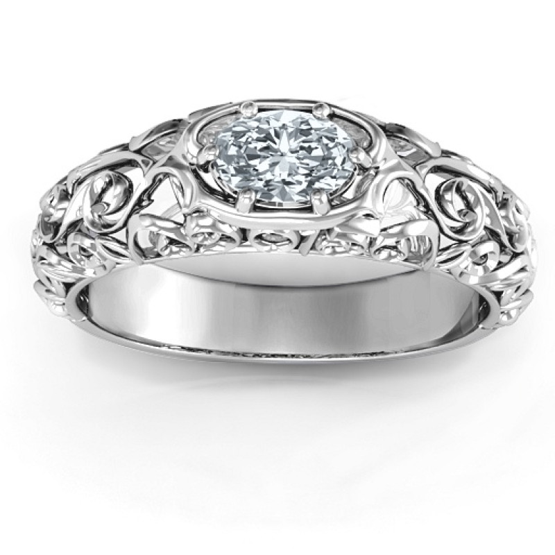Personalized Vintage Graduation Ring with Year Cutout Personalized vintage graduation ring with a cursive 2015 cutout and oval centre stone