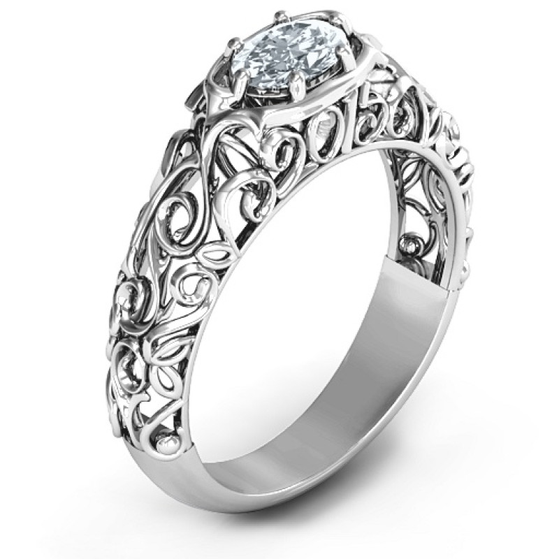 Personalized Vintage Graduation Ring with Year Cutout Personalized vintage graduation ring with a cursive 2015 cutout and oval centre stone