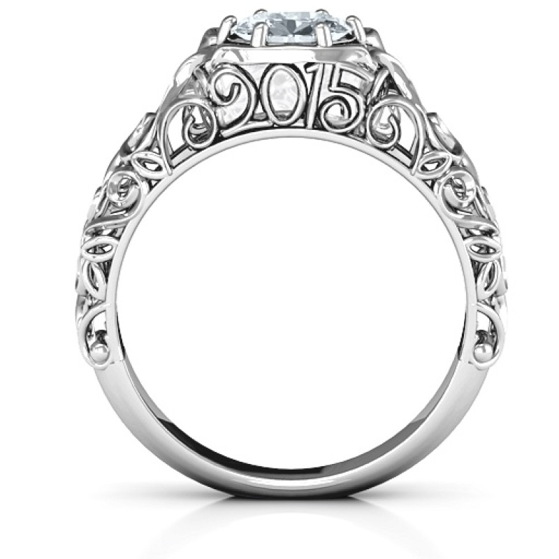 Personalized Vintage Graduation Ring with Year Cutout Personalized vintage graduation ring with a cursive 2015 cutout and oval centre stone