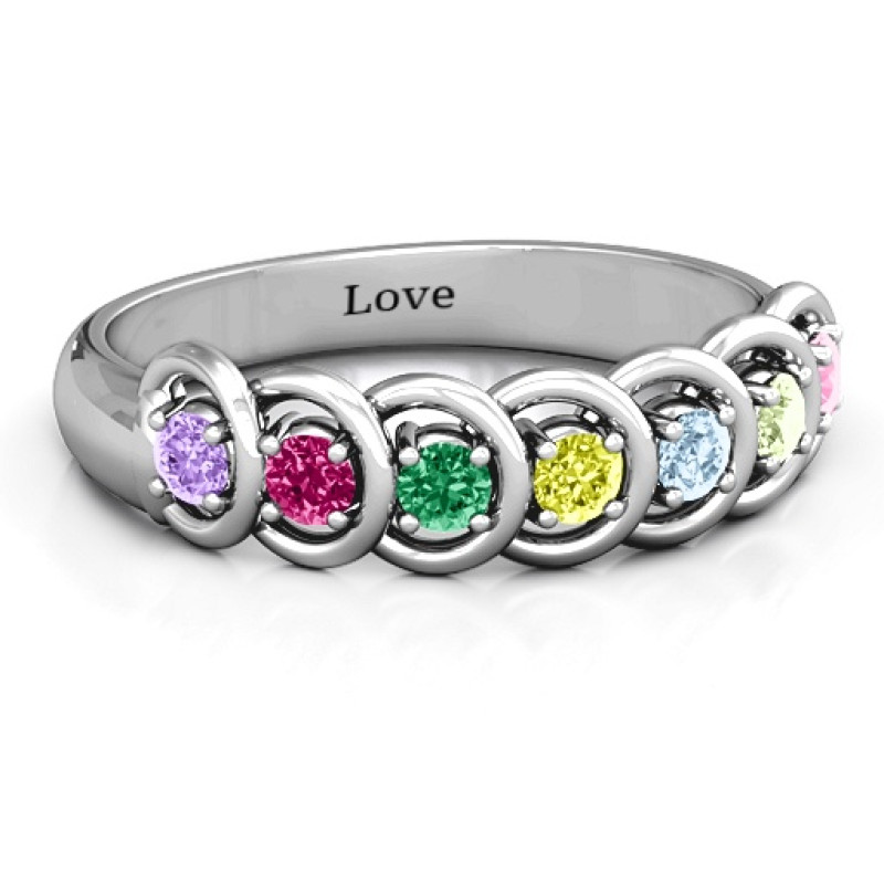 Six to nine stone halo ring with round stones