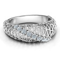 9 Stone Geometric Mesh Ring with round stone settings