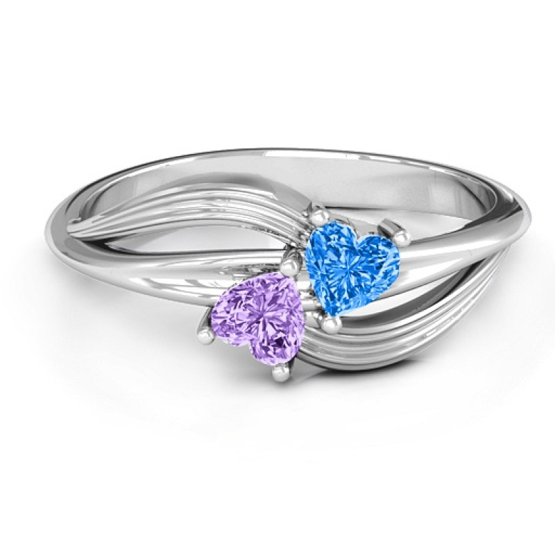 Couple of Hearts ring with two heart-cut stones