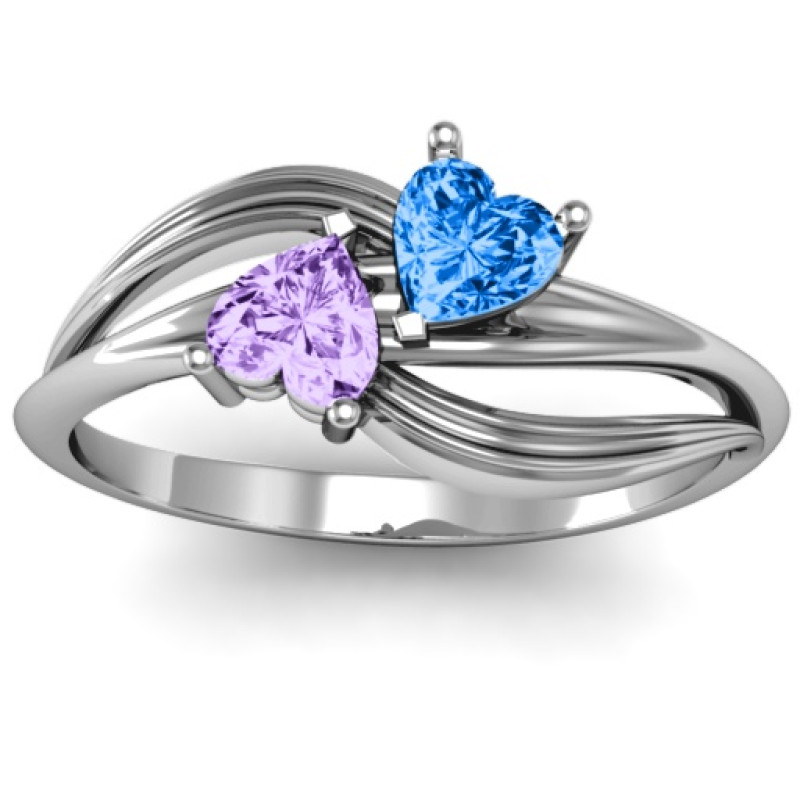 Couple of Hearts ring with two heart-cut stones