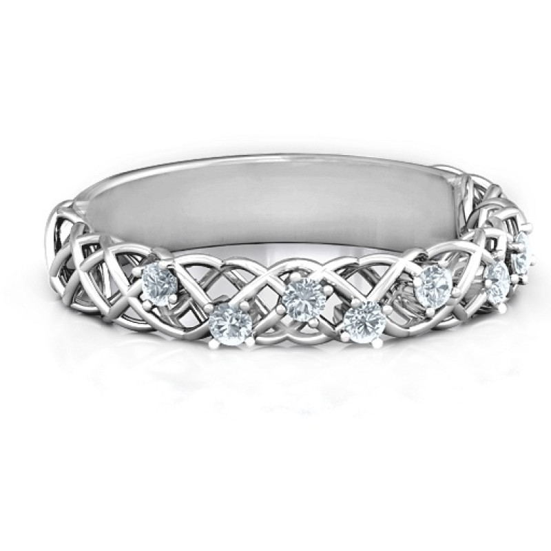 Woven in Love ring with simulated emerald stones
