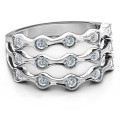 Alternating Stone Fashion Wave Ring with three rows of round stones