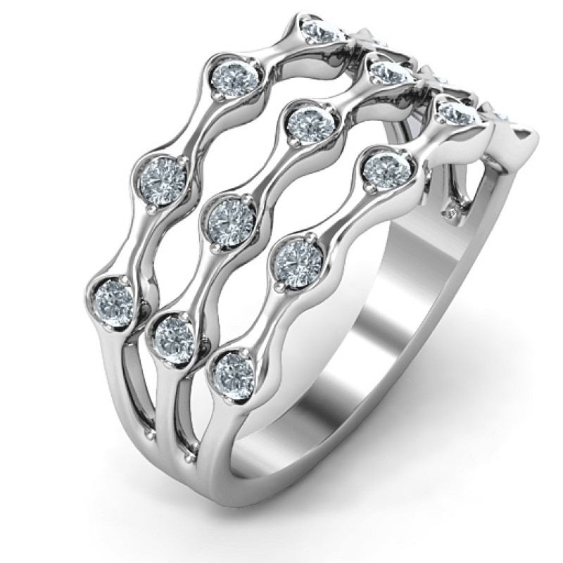 Alternating Stone Fashion Wave Ring product image