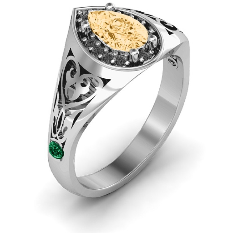 Aphrodite Ring with Side Gems Aphrodite ring with pear centre gem and side gems