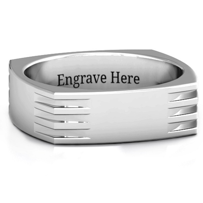 Aero Grooved Square Men's Ring Aero grooved square men's ring with four corner grooves