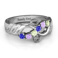 Ariel Wave and Swirl Ring with grooved wave details and round stones