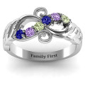 Ariel Wave and Swirl Ring with grooved wave details and round stones