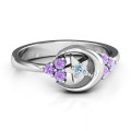 Beautiful Night Moon and Star Birthstone Ring Beautiful Night Ring with moon, star and round accent stones