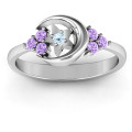 Beautiful Night Moon and Star Birthstone Ring Beautiful Night Ring with moon, star and round accent stones