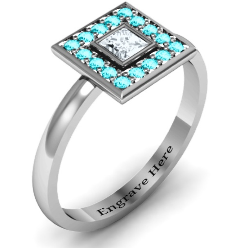 Bezel princess stone ring with channel accents
