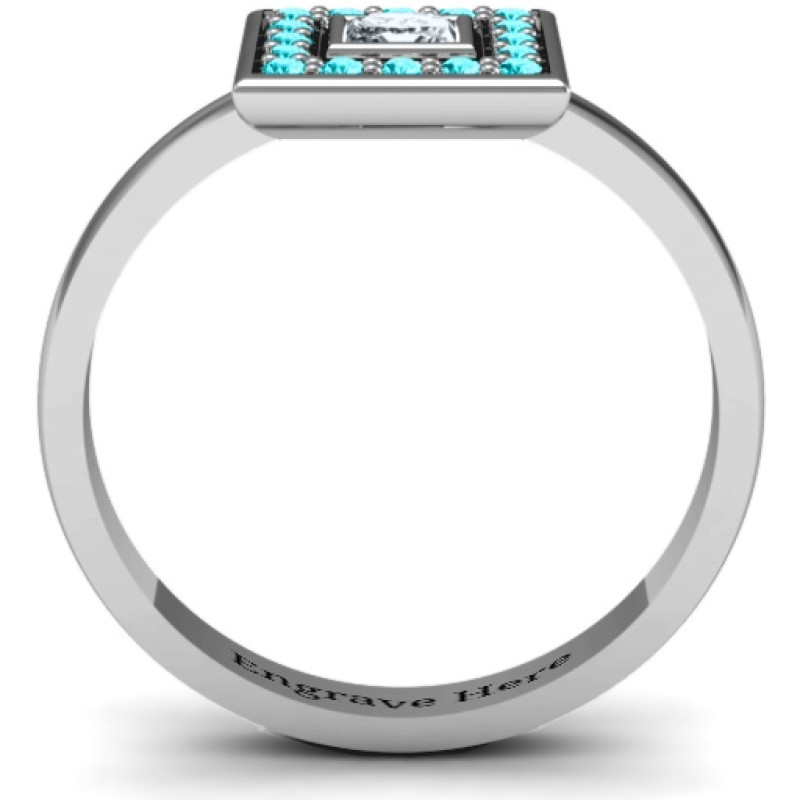 Bezel princess stone ring with channel accents