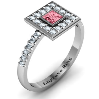 Bezel Princess Stone with Channel Accents in the Band Ring Bezel Princess Stone with Channel Accents in the Band Ring
