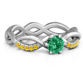 Braided shank round stone ring with accent weaves