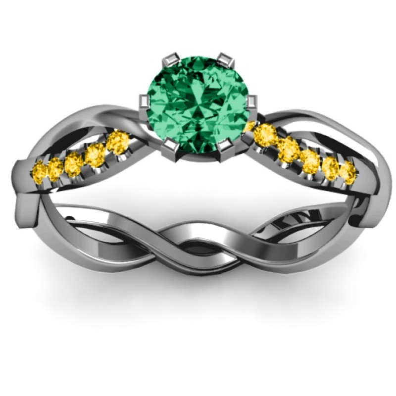 Braided shank round stone ring with accent weaves