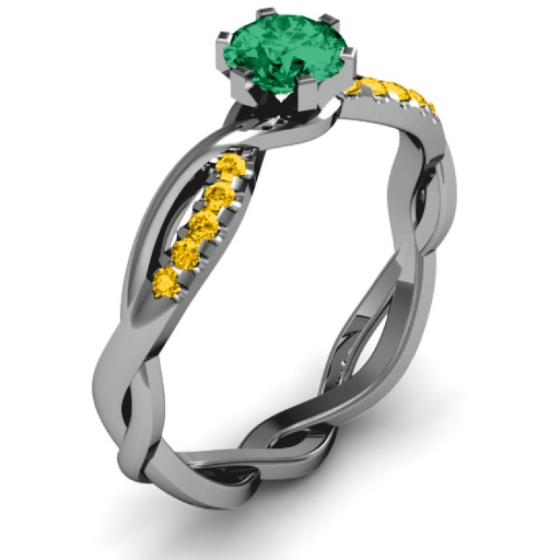 Braided shank round stone ring with accent weaves