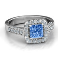 Brilliant Princess Ring with Profile Accents Princess-cut ring with round profile accent stones
