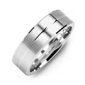 Brushed Men's Ring with Beveled Edges and Lined Centre Brushed men's ring with beveled edges and a lined centre