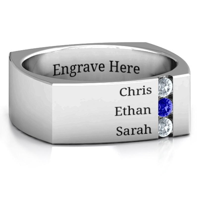 Cache Square-Shaped Gemstone Men's Ring Cache square-shaped men's ring with three gemstones