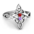 Celtic sparkle ring with interwoven infinity band and two round stones