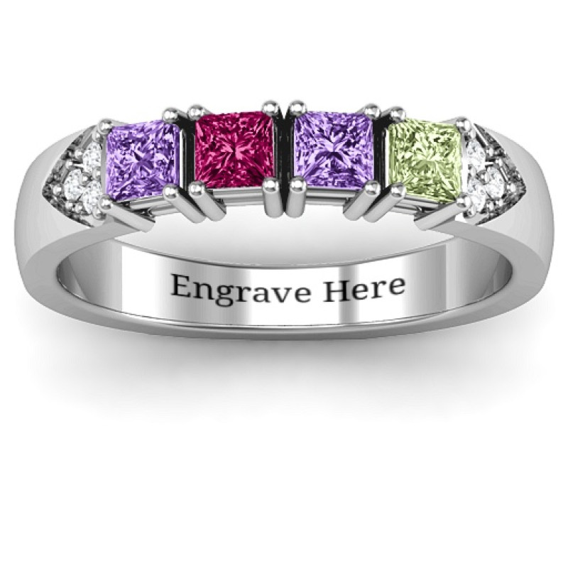 Classic 2-7 Princess Cut Ring with Accents Classic customisable princess-cut ring with side accent stones