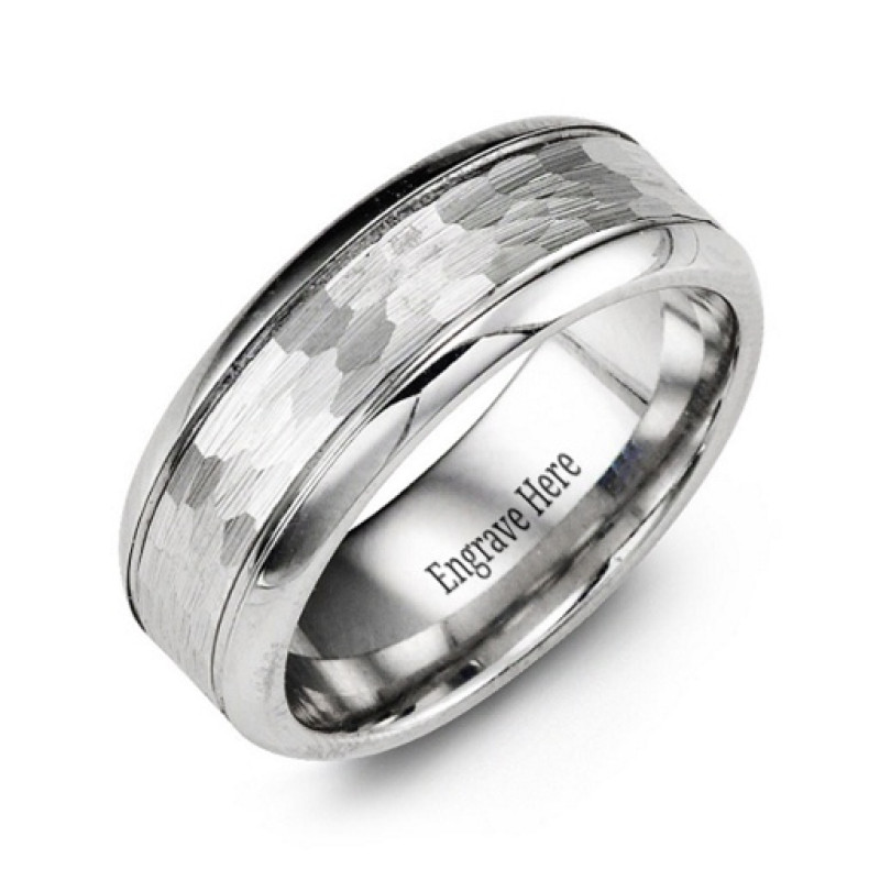 Cobalt patterned ring with polished and brushed finish