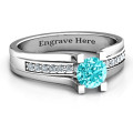 Column Set Solitaire Ring with round centre stone and prong-set accent stones
