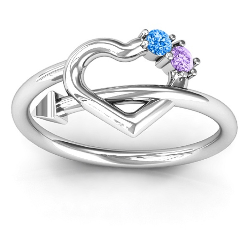 Cupid's Hold Love Ring with floating heart and arrowhead band