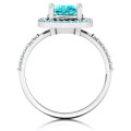 Cushion cut statement ring with a round stone halo