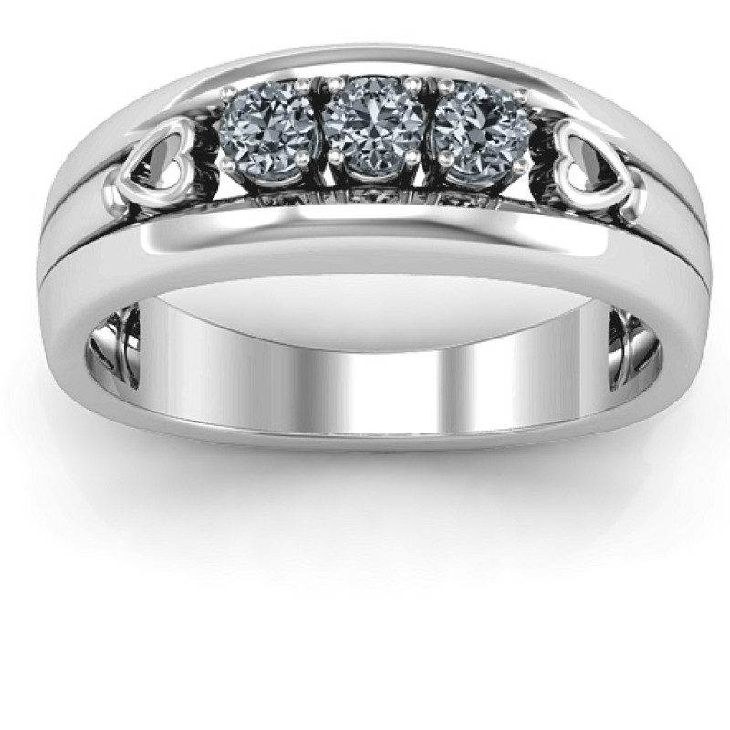 Devotion Ring View 2 Devotion Ring with three round stones and cut-out heart details