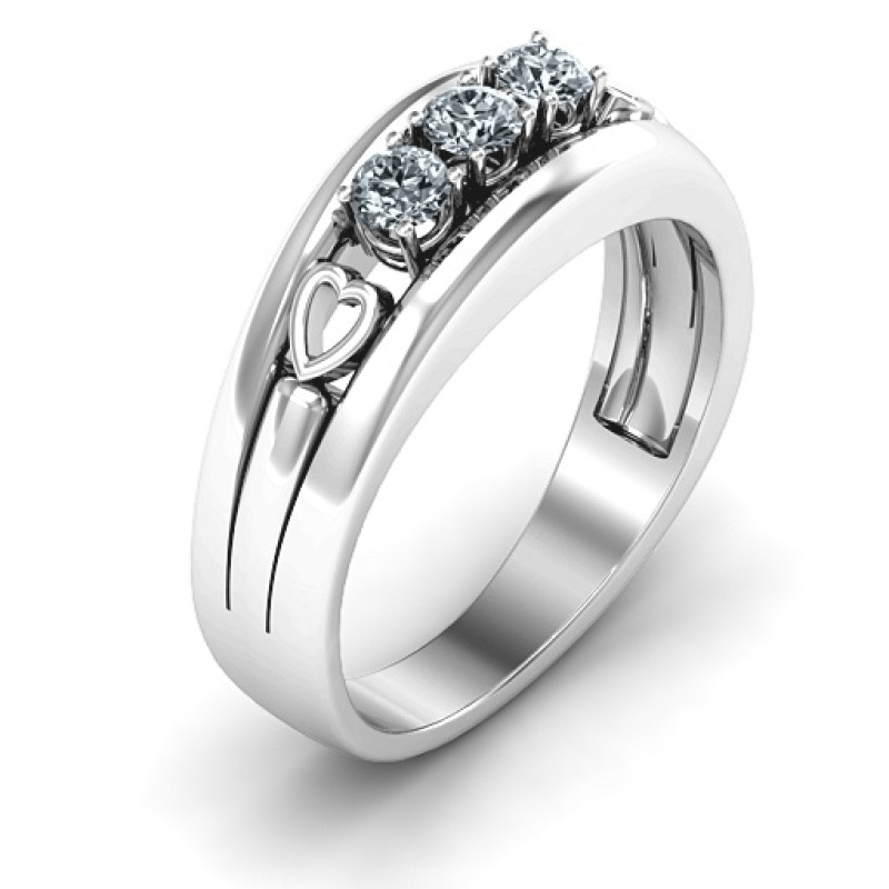 Devotion Ring View 3 Devotion Ring with three round stones and cut-out heart details