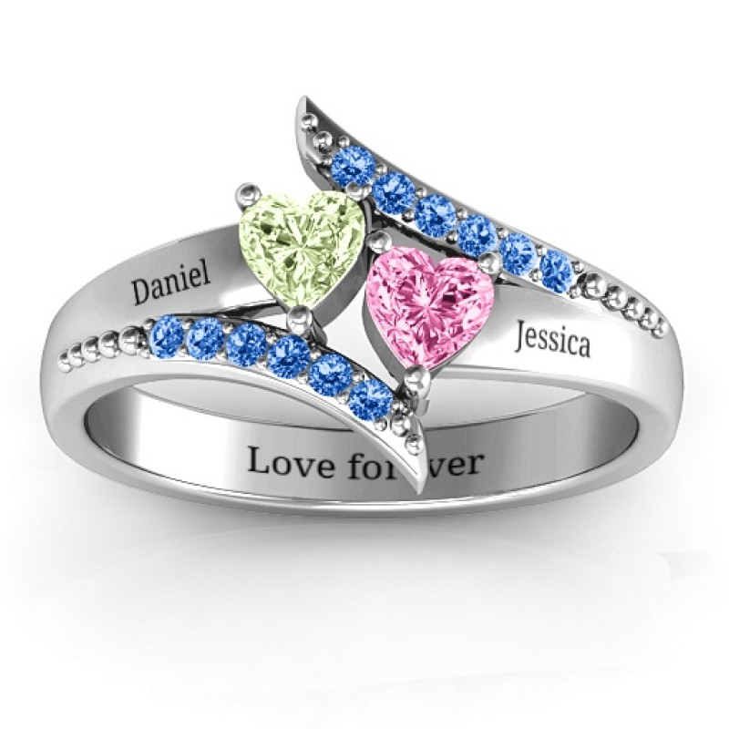 Diagonal Dream Ring With Heart Stones Diagonal Dream Ring with Heart Stones product view