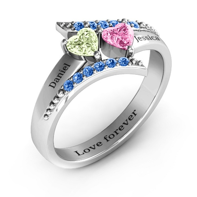 Diagonal Dream Ring With Heart Stones Diagonal Dream Ring with Heart Stones product view