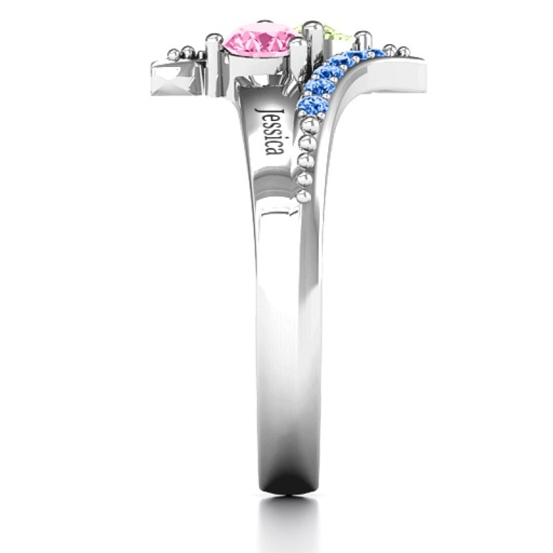 Diagonal Dream Ring With Round Stones - View 5 Diagonal Dream Ring with round stones and split-shank band