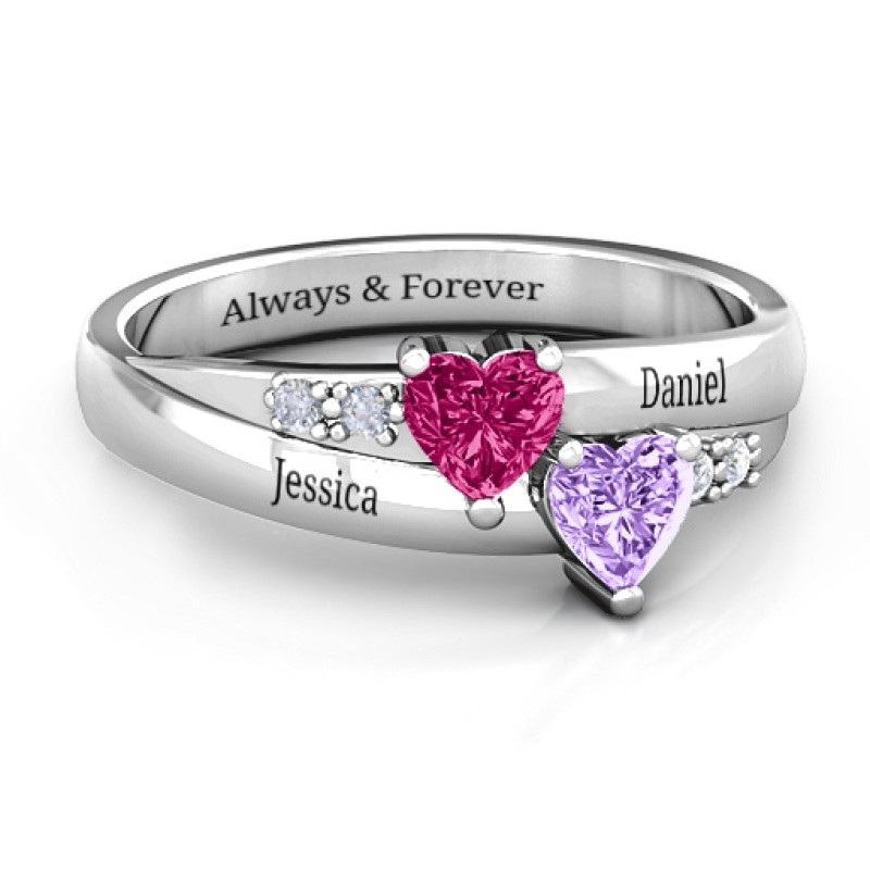 Double Heart Birthstone Gemstone Ring with Accents Double heart gemstone ring with accent stones