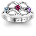 Double infinity ring with three round centre stones