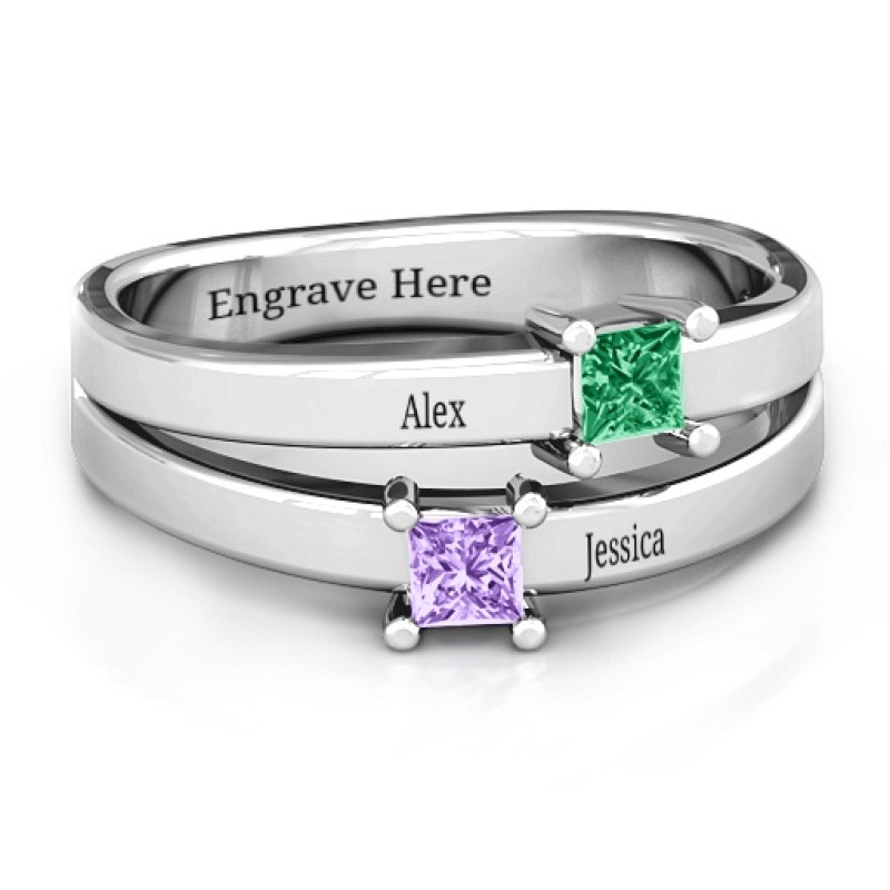 Double Princess Cut Ring with two square-cut stones