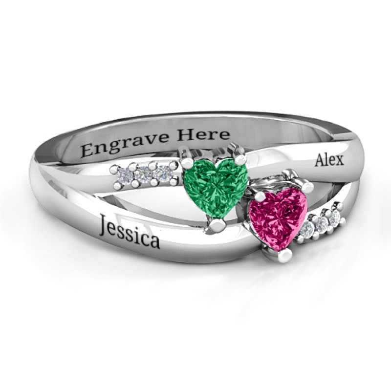 Dual Hearts with Accents Ring with two heart-cut main stones